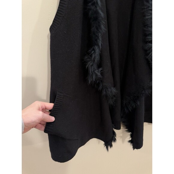 Lilly Pulitzer Black Size Large Open Cardigan Sweater Faux Fur Trim Cotton Money - Picture 5 of 8
